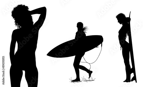 surfistas, contraluz, vector, tabla, surf, mar, atardecer, mujer surfista, silueta, tablista, ilustracion, arte surf, rosa, surfista en la playa, chica surf, mujer