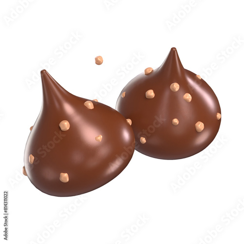 Two Chocolate Kiss 3D Icon Chocolate with Transparent Background