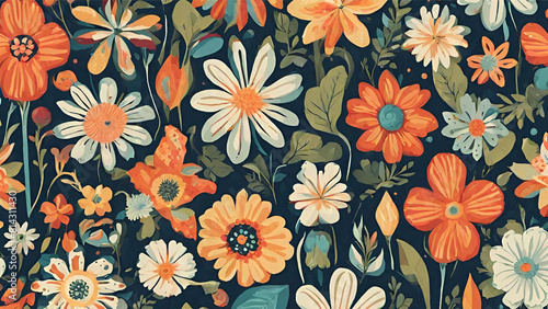 Wallpaper Mural Vibrant Botanical An Intricate Seamless Floral and Flowers Illustration Pattern Background Torontodigital.ca