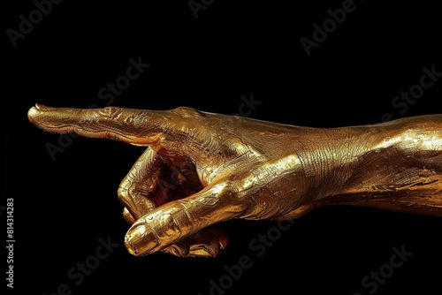 golden hand pointing  on black background