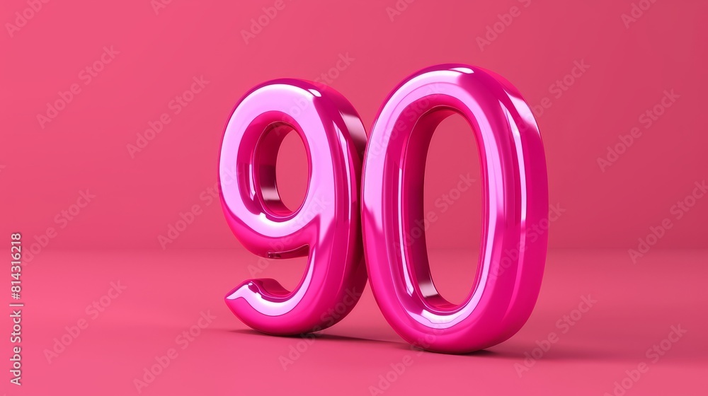 Realistic glossy number 90 in 3D style imitation on a pink background Realistic glossy number 90 in 3D style imitation on a pink background