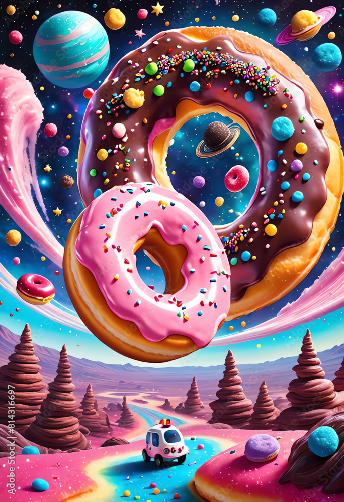 colorful donuts in fantasy planet