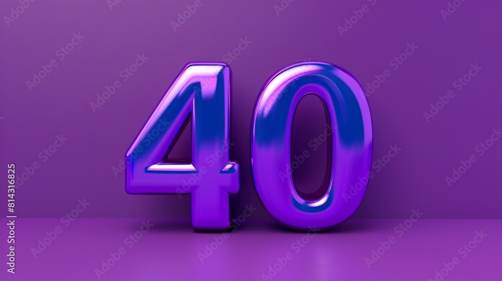Realistic 3D-style imitation number 40 displayed on a glossy purple background Realistic 3D-style imitation number 40 displayed on a glossy purple background