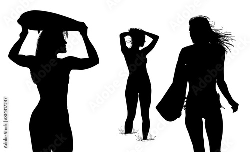 surfistas, contraluz, vector, tabla, surf, mar, atardecer, mujer surfista, silueta, tablista, ilustracion, arte surf, rosa, surfista en la playa, chica surf, mujer