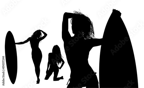 surfistas, contraluz, vector, tabla, surf, mar, atardecer, mujer surfista, silueta, tablista, ilustracion, arte surf, rosa, surfista en la playa, chica surf, mujer