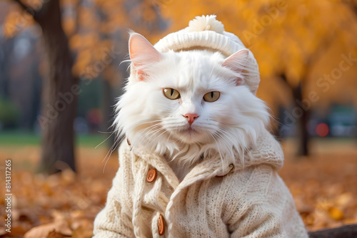 Wallpaper Mural white cat wearing a white hoodie and hat Torontodigital.ca