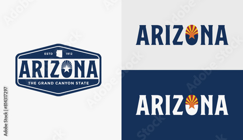 Vintage retro Arizona sign logo vector with Arizona map on white background