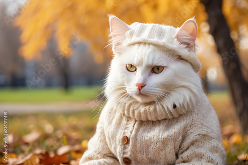 Wallpaper Mural white cat wearing a white hoodie and hat Torontodigital.ca