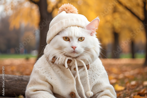 Wallpaper Mural white cat wearing a white hoodie and hat Torontodigital.ca