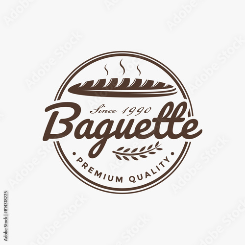 Vintage classic Baguette logo vector design badge emblem on white background