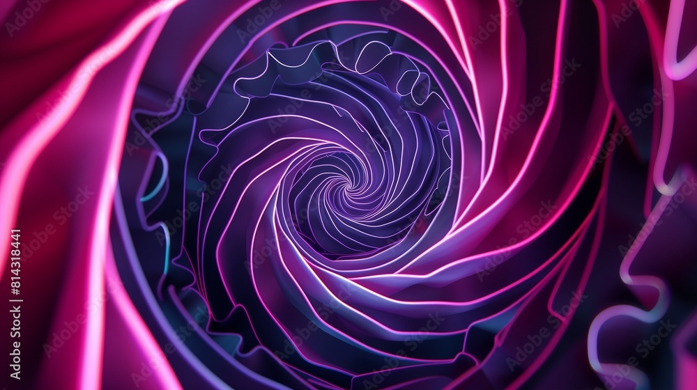 An ethereal vortex of neon pink and violet lines twists and turns, creating a hypnotic spiral that draws the viewer into its mesmerizing embrace. abstract background An ethereal vortex of neon pink and violet lines twists and turns, creating a hypnotic spiral that draws the viewer into its mesmerizing embrace. abstract background