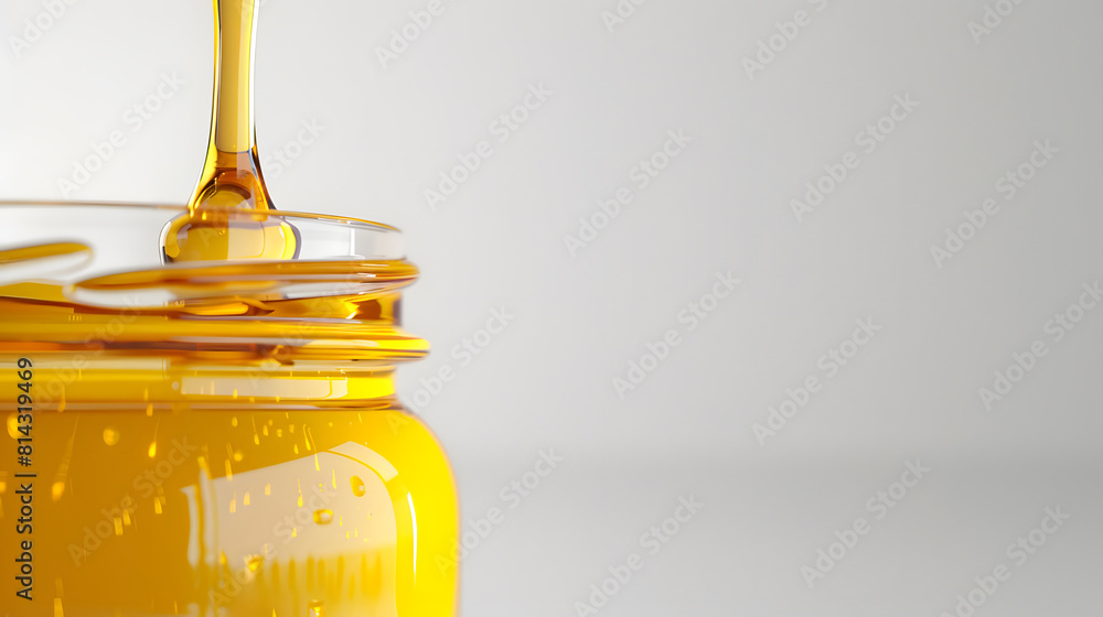 Honey drips from a wooden dipper over isolated background Honey drips from a wooden dipper over isolated background