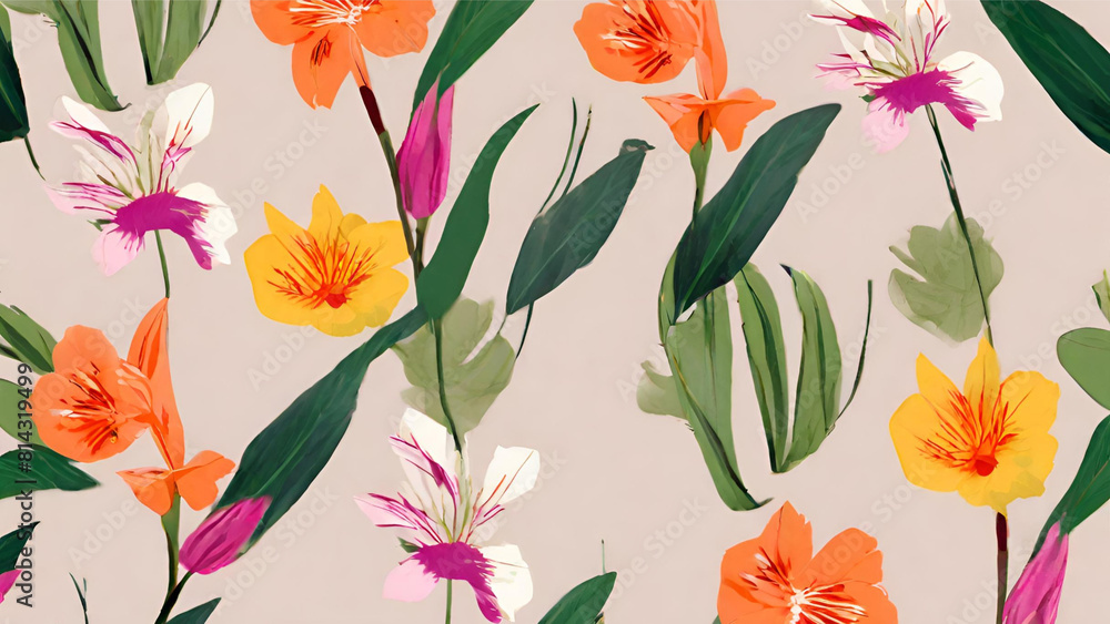 Fototapeta premium A Seamless Pattern With Exotic Spring Floral