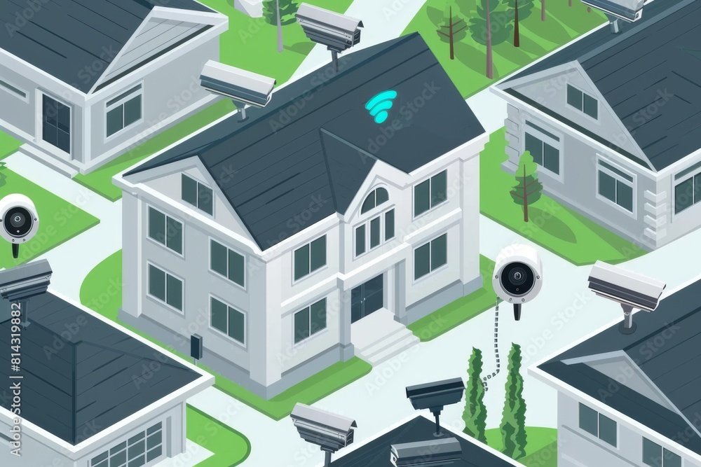 Surveillance cameras monitor urban environments, employing IP controls and advanced technology for secure property protection. Surveillance cameras monitor urban environments, employing IP controls and advanced technology for secure property protection.