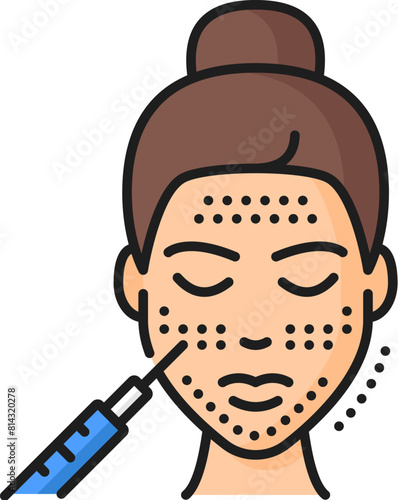 Face care, skincare cosmetology and mesotherapy outline color icon. Woman beauty and skin anti aging product or dermatology procedure line vector icon. Skin care treatment thin line sign or pictogram