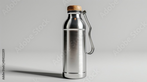 a stainless steel water bottle, a must-have for camping, isolated on a white background.