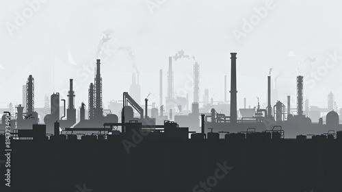 Factory construction silhouette. Industrial factories  refinery panorama and manufacture buildings skyline