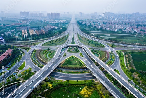 Aerial view roundabout interchange of a city  Expressway is an important infrastructure