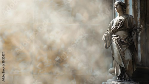 Marble statue of robed figure against textured background photo
