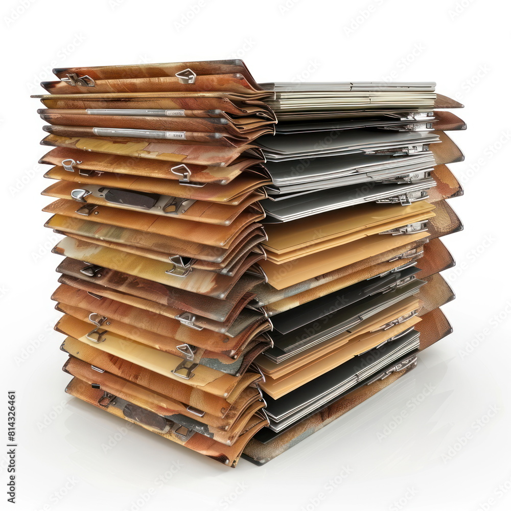 Many files are placed on top of each other on white background Many files are placed on top of each other on white background