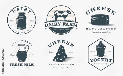 Set of Vintage seal badge Dairy logo with the product vector icon on white background