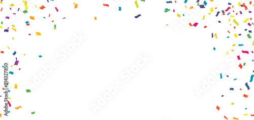 Confetti background. Colorful confetti on white background. Festive vector illustration.