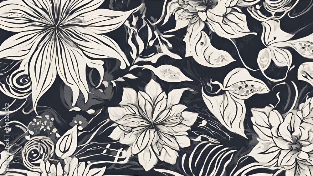 Monochrome Elegance: Intricate Floral Design in Grayscale