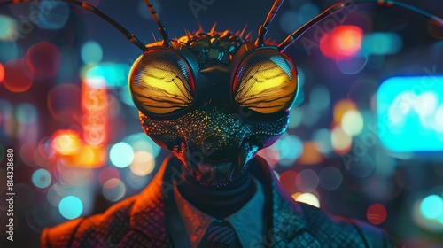 Futuristic charismatic cyber closeup of a burrowing insect photo