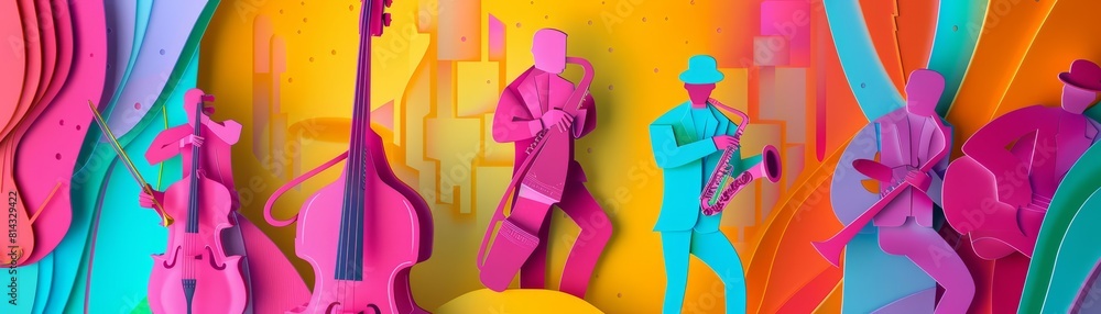 Paper Effect greeting card concept illustration of a lively jazz ...