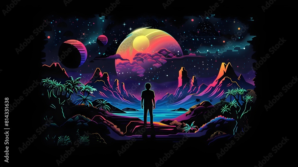 Obraz premium Cosmic Silhouette A Journey Through an Ethereal Landscape