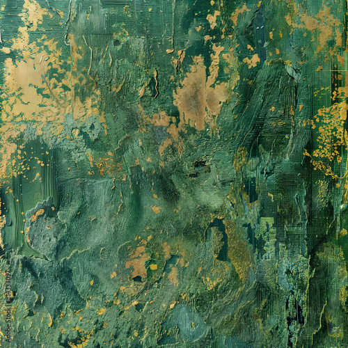 Textured green background with gold speckles. photo