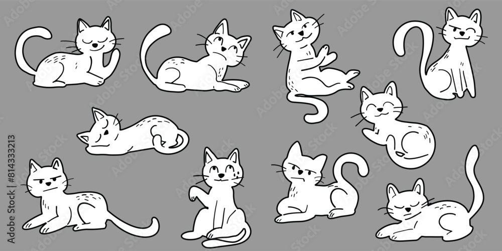 Fototapeta premium Cartoon cute cat pet cute hand drawn simple lines