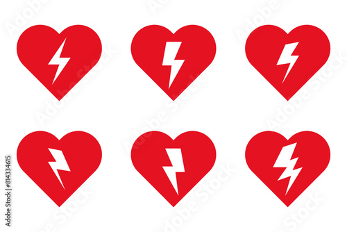 Aed sign with heart and electricity symbol.