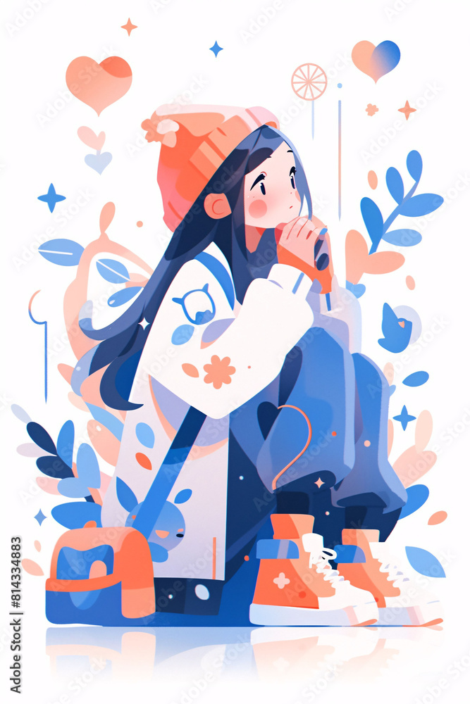 Girl on an outdoor outing during the Qingming Festival, concept illustration of the Beginning of Spring solar term