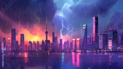 City skyline in the stormy landscape of a modern megapolis photo