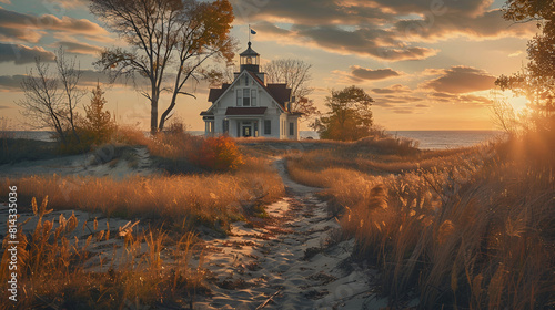 There were originally two keepers houses built at West Chop Lighthouse,Long Point lighthouse lies at the tip of Cape Cod,Lighthouse List and beautiful coastal landscape 
 photo