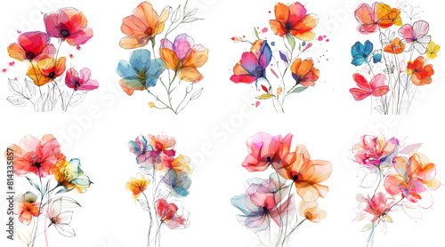Watercolor floral package collection. Use by fabric, fashion, wedding invitation, template, poster, romance, greeting, spring, bouquet, pattern, decoration and textile.	