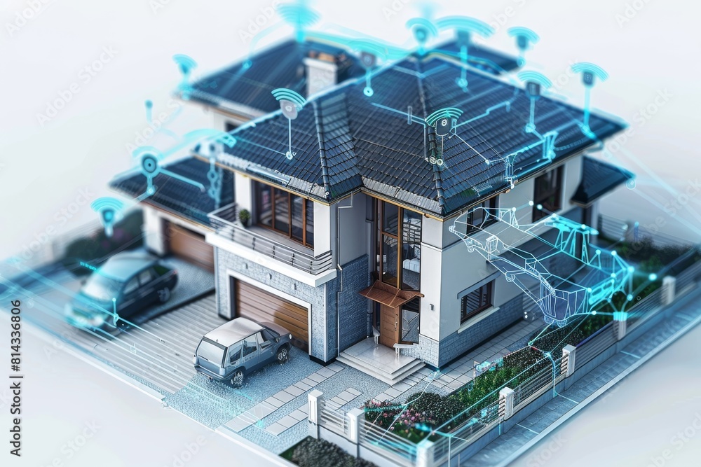 Smart home connectivity integrates with alarm systems to provide time-sensitive motion detection, enhancing the security concept with connected IoT surveillance. Smart home connectivity integrates with alarm systems to provide time-sensitive motion detection, enhancing the security concept with connected IoT surveillance.