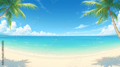 Beautiful tropical beach scene with coconut trees