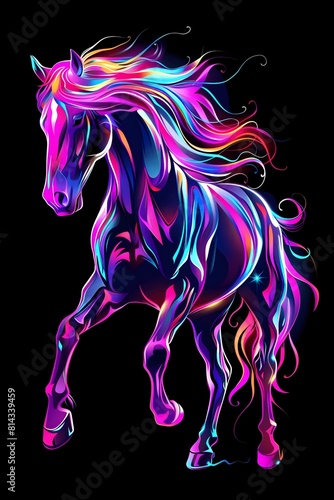 Mesmerizing Steed A Majestic and Graceful Horse Radiating Strength and Beauty in Vibrant Synthwave Hues
