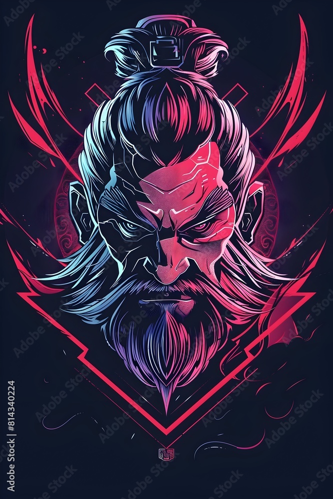 Fototapeta premium Pang Tong The Brilliant Strategist and Unconventional Tactician Portrayed in Striking Synthwave Esports Branding