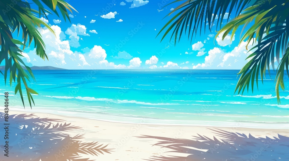 Naklejka premium Exotic beach getaway with hibiscus and palm trees