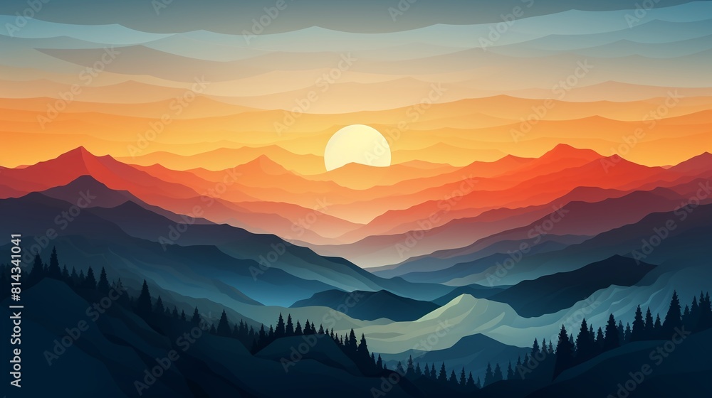 Fototapeta premium The image shows a beautiful mountain landscape with a vibrant sunset