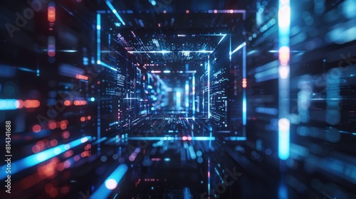 Digital data technology background with blue light, Digital cyber space, High speed internet digital data transfer, future technology