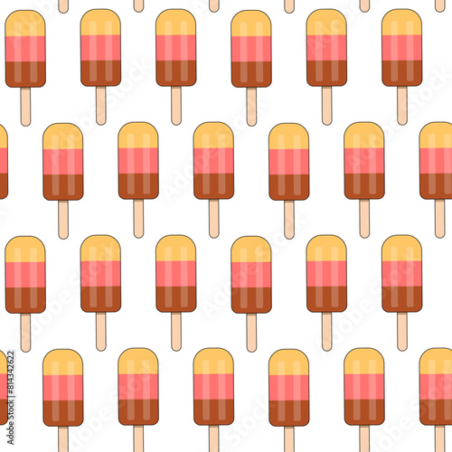 Popsicle ice cream three taste seamless vector pattern, colorful summer background, textile print, wallpaper, packaging.