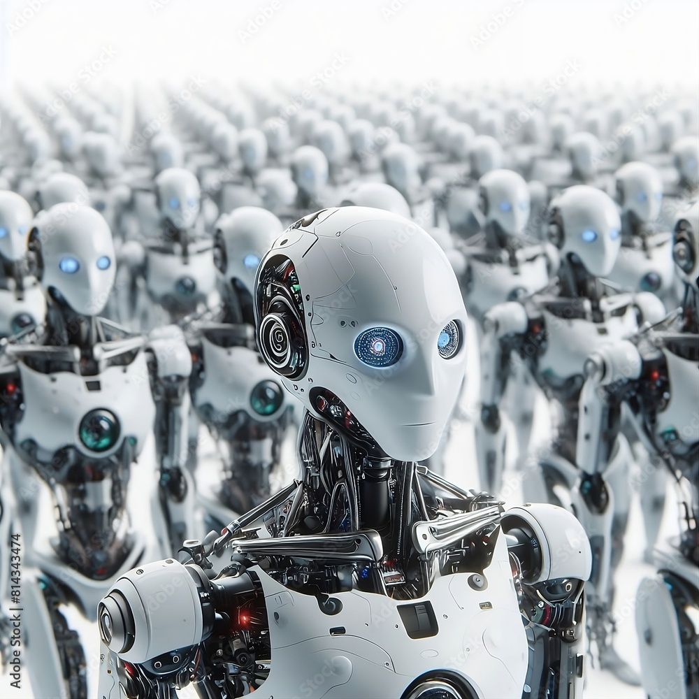 Fototapeta premium A group of AI robots on white background 
