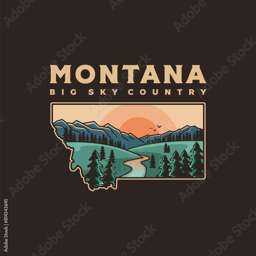 Illustration of Beautiful Montana state map logo design vector on dark background