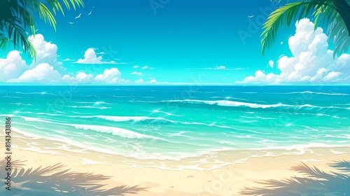 Beautiful tropical beach scene with coconut trees