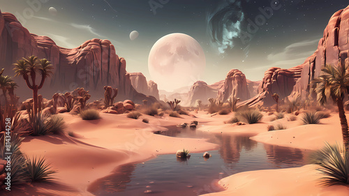 Desert Oasis background with Scorpio Pluto zodiac theme