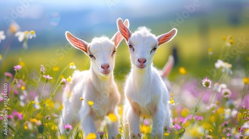Two little goat babies in summer. Farm animals © Мария Шарапова